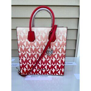 Michael Kors mercer medium graphic logo ombre print shopper tote bag coral reef